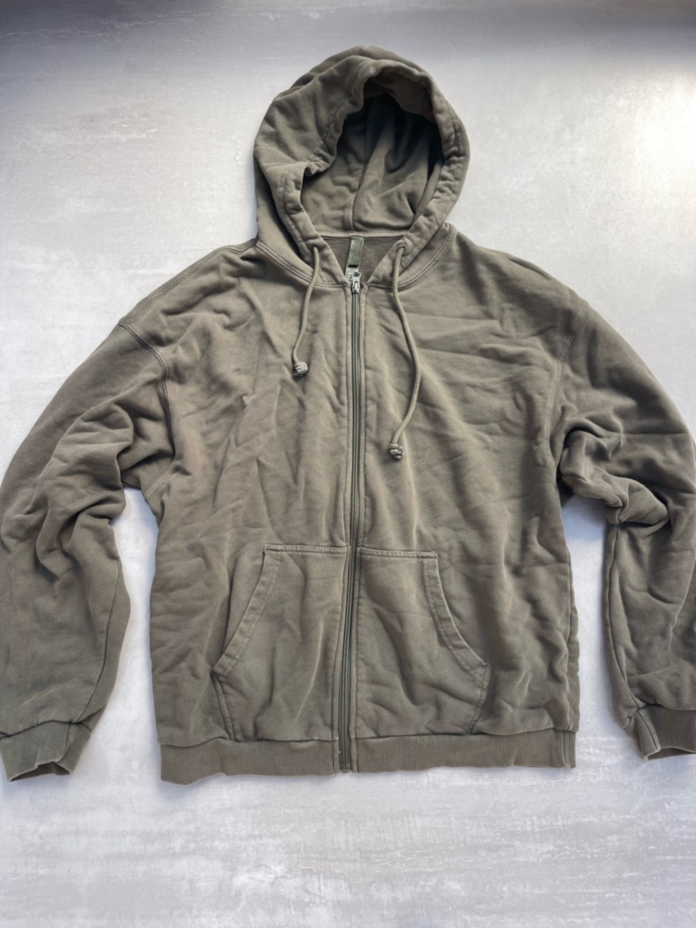 SKIMS TERRY MENS RELAXED ZIP UP HOODIE | MILITARY 100% COTTON